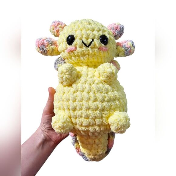 Crochet Axolotl Plushie Strawberry Banana Sundae Sparkle Stuffed Animal - Picture 2 of 4